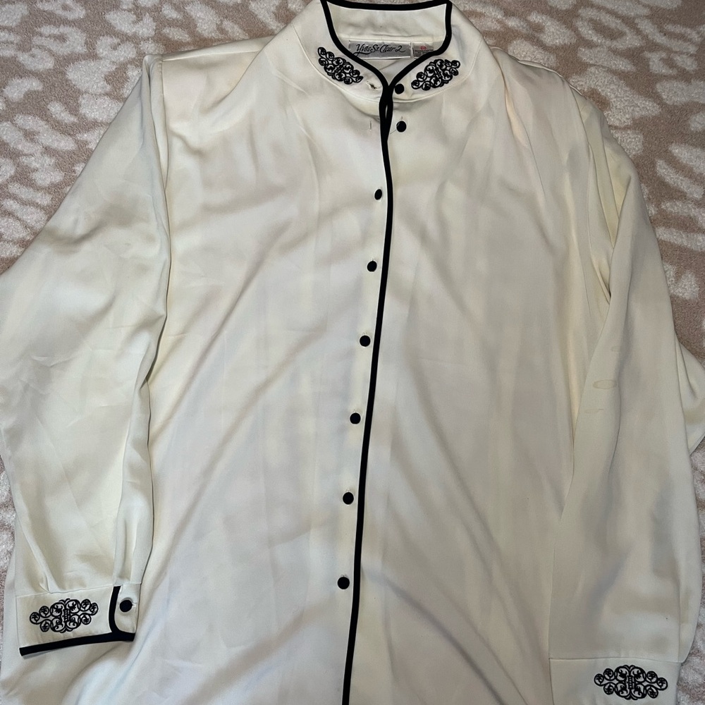 Elegant Cream Shirt with Black Embroidery